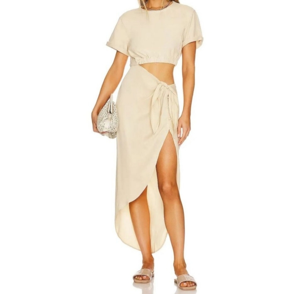Free People Rae Maxi Dress Care Cutout Cuffed Sleeve Khaki Small